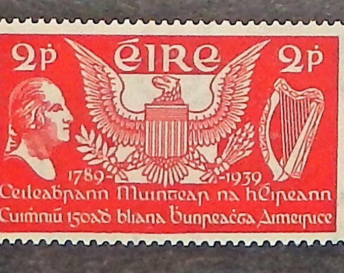 American Eagle and Irish Harp Set of Two Ireland Postage Stamps Issued 1939