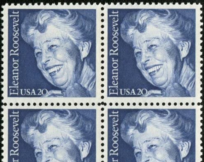 1984 Eleanor Roosevelt Block of Four 20-Cent US Postage Stamps Mint Never Hinged