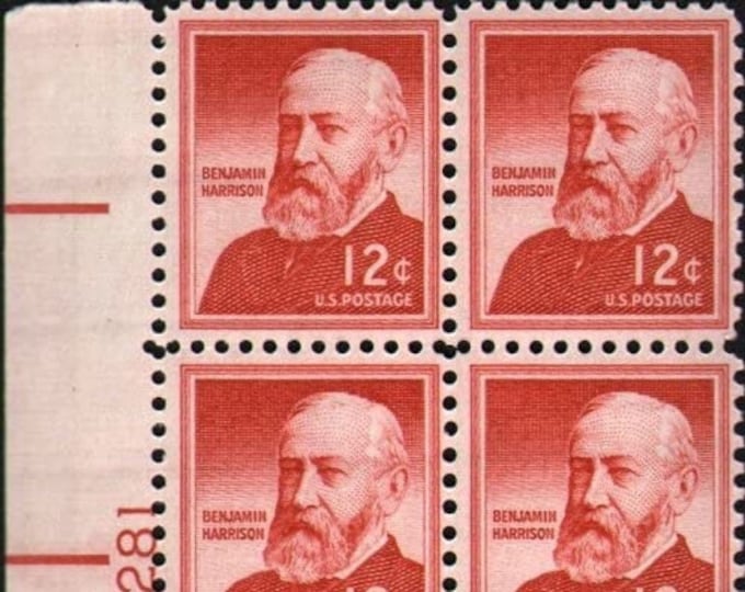 Benjamin Harrison Plate Block of Four 12-Cent US Postage Stamps Issued 1959