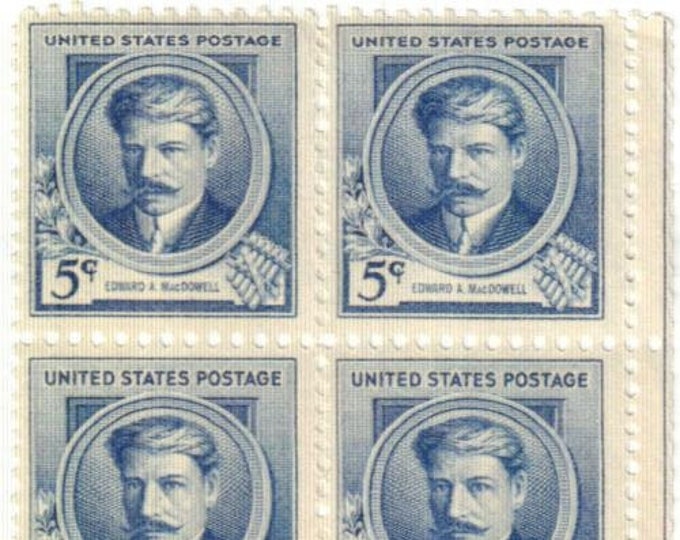 Edward A MacDowell Plate Block of Four 5-Cent United States Postage Stamps Issued 1940