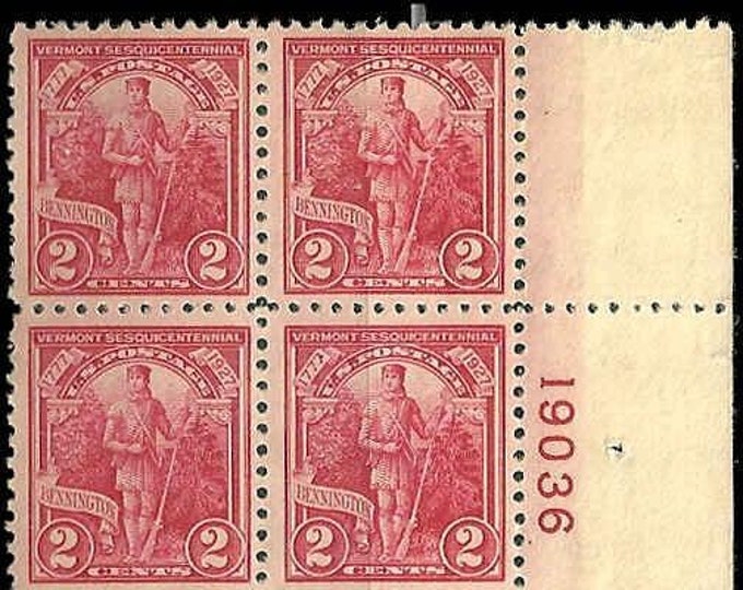 Vermont Sesquicentennial Plate Block of Six 2-Cent US Postage Stamps Issued 1927