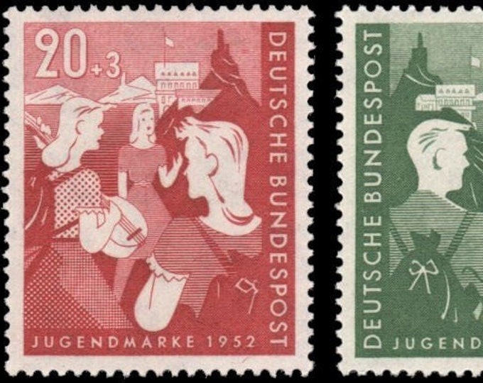 Youth Hostel Set of Two Germany Postage Stamps Issued 1952