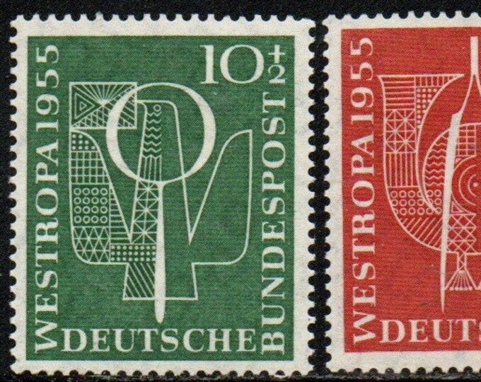 International Stamp Exhibition Dusseldorf Set of Two Germany Postage Stamps Issued 1955