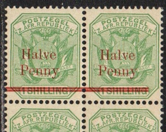 Coat Of Arms Block of Four Halve Penny Transvaal Postage Stamps Issued 1895