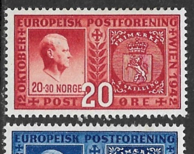 European Postal Union Set of Two Norway Postage Stamps Issued 1942