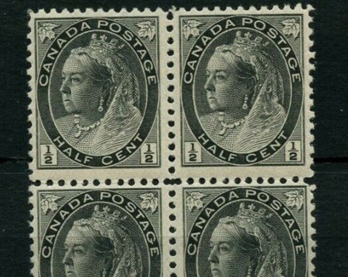 Queen Victoria Block of Four Canada Half-Cent Postage Stamps Issued 1898