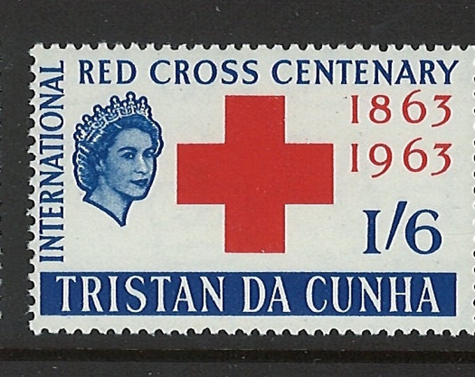 Red Cross Centenary Queen Elizabeth II Set of Two Tristan da Cunha Postage Stamps Issued 1964