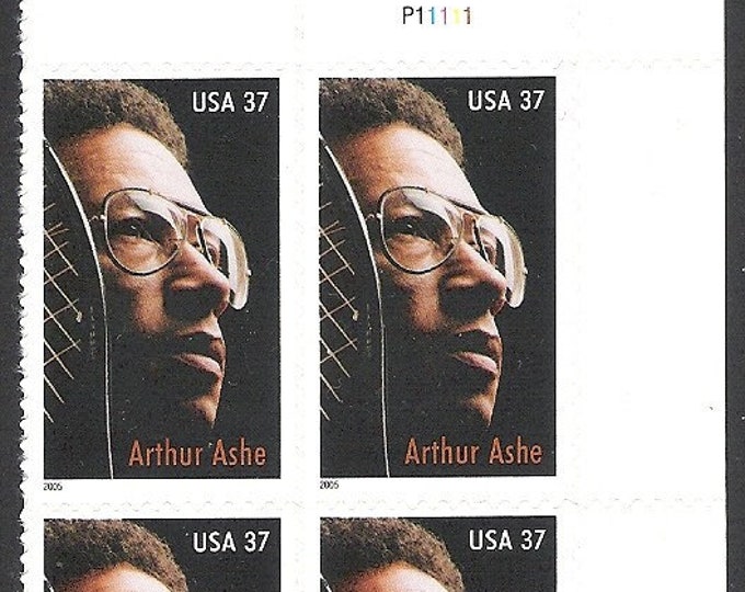 Arthur Ashe Plate Block of Four 37-Cent United States Postage Stamps