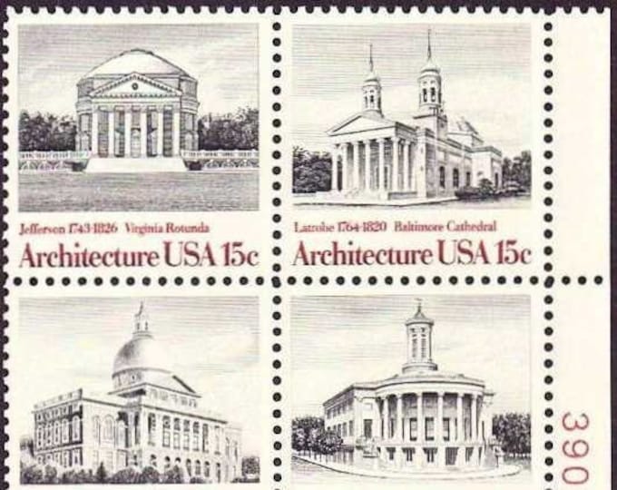 1979 American Architecture Plate Block of Four 15-Cent United States Postage Stamps