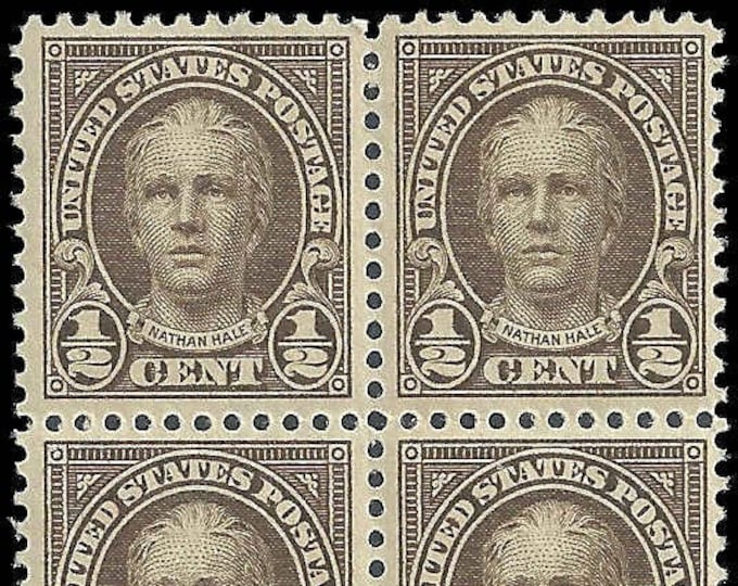 Nathan Hale Block of Four Half-Cent United States Postage Stamps Issued 1922