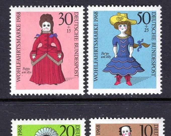 Dolls Set of Four Germany Postage Stamps Issued 1968