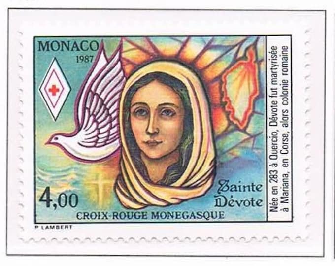 St Devote Red Cross Set of Two Monaco Postage Stamps Issued 1987