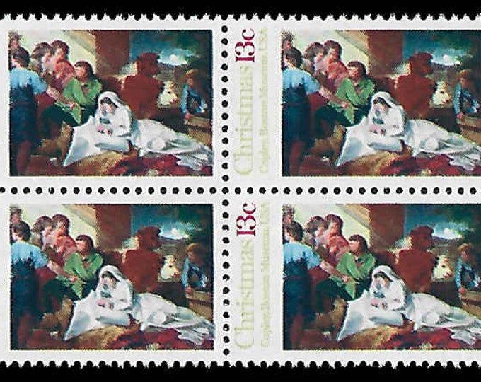 1976 Traditional Christmas Nativity Block of Four 13-Cent US Postage Stamps Mint Never Hinged