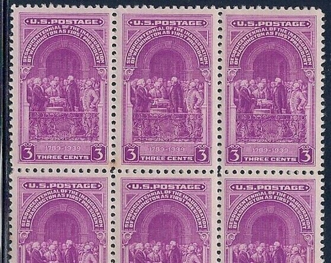 Inauguration Of Washington Sesquicentennial Plate Block Of Six 3-Cent US Postage Stamps Issued 1939