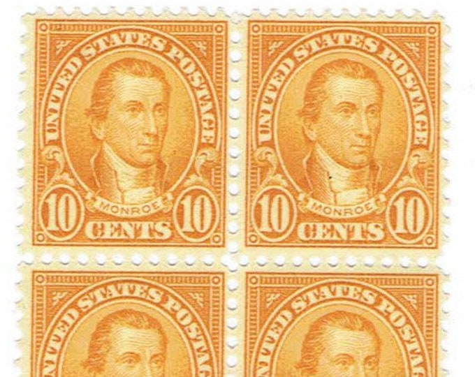 James Monroe Block of Four US 10-Cent Postage Stamps Issued 1927