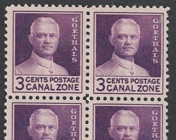 Goethals Block of Four 3-Cent Canal Zone Postage Stamps Issued 1934