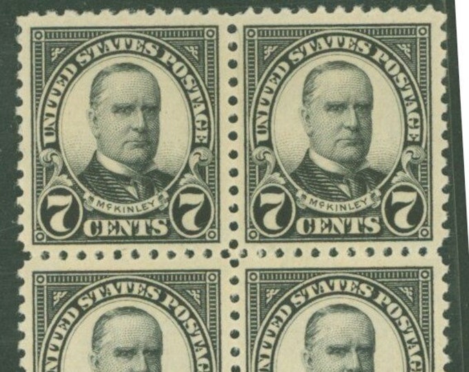 William McKinley Block of Four 7-Cent United States Postage Stamps Issued 1923
