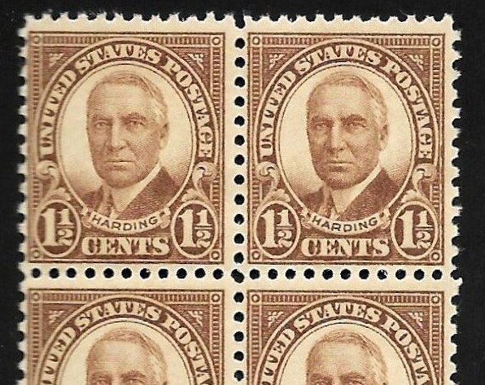 Warren G Harding Block of Four 1-1/2 Cent US Postage Stamps Issued 1930