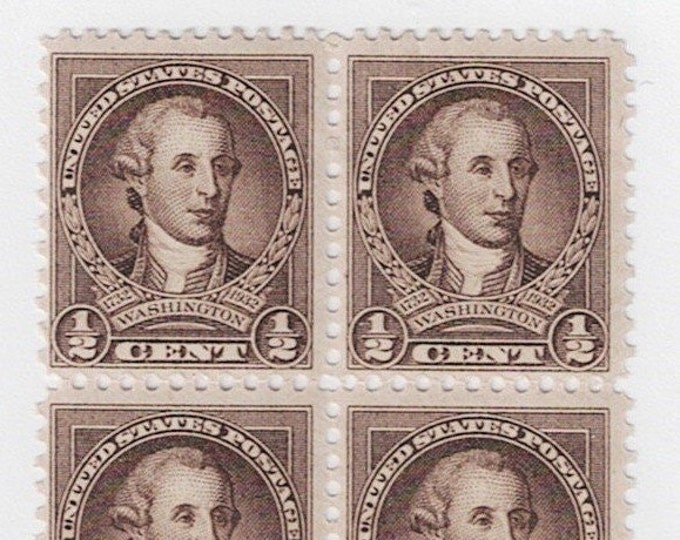 George Washington Block of Four Half-Cent United States Postage Stamps Issued 1932