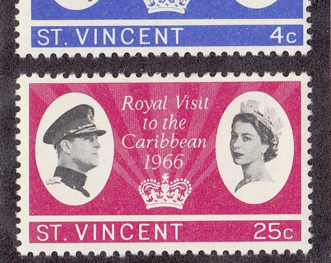 Queen Elizabeth II Royal Visit to the Caribbean Set of Two St Vincent Postage Stamps Issued 1966