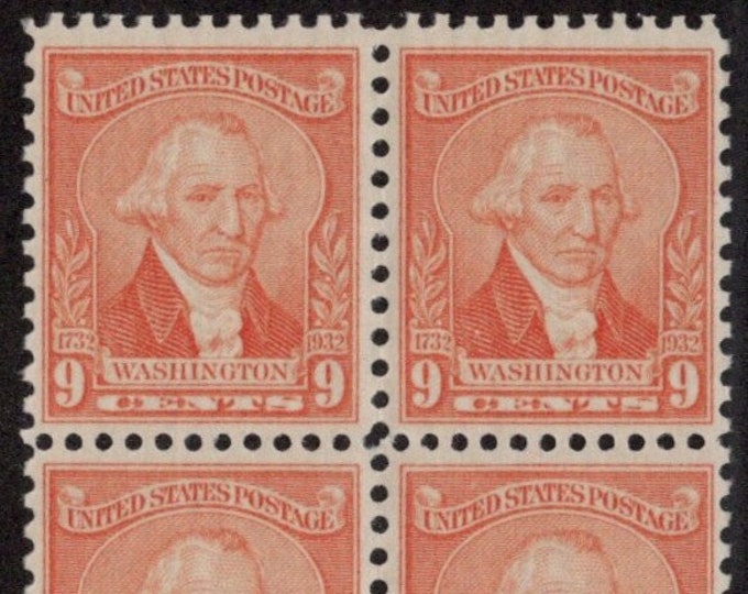 Washington Bicentennial Block of Four United States 9-Cent Postage Stamps Issued 1932