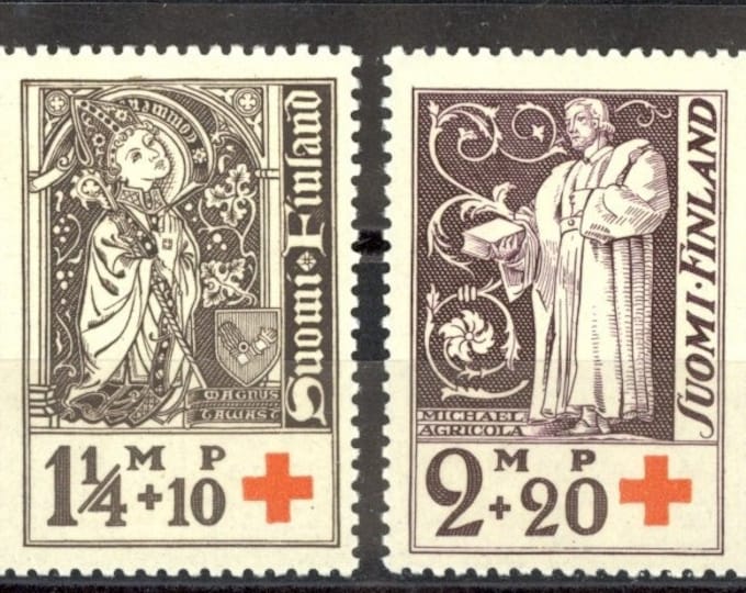 Finnish Bishops Set of Three Finland Red Cross Postage Stamps Issued 1933