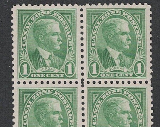 William Crawford Gorgas Block of Four 1-Cent Canal Zone Postage Stamps Issued 1928