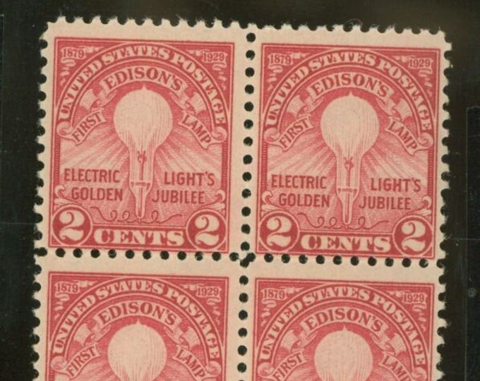 Thomas Edison Light Bulb Block of Four 2-Cent United States Postage Stamps