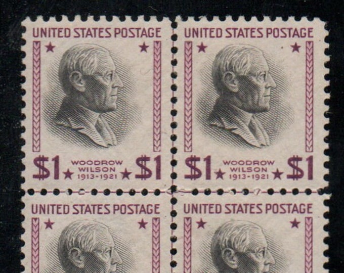 Woodrow Wilson Block of Four One Dollar United States Postage Stamps Issued 1938