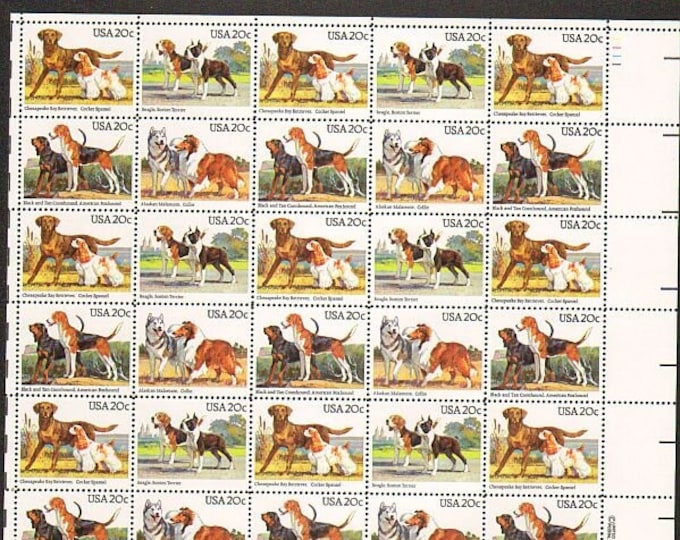 American Dog Breeds Sheet of Forty 20-Cent United States Postage Stamps Issued 1984