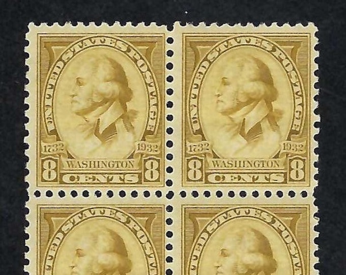 Washington Bicentennial Block of Four 8-Cent United States Postage Stamps Issued 1932