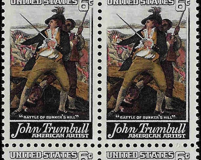 John Trumbull Battle of Bunker's Hill Block of Four United States Postage Stamps Issued 1968