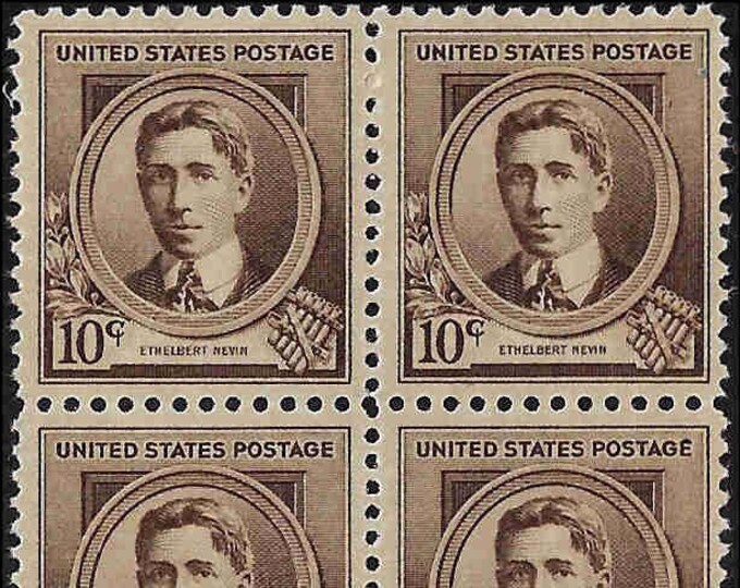 Ethelbert Nevin Composer Block of Four 10-Cent United States Postage Stamps Issued 1940