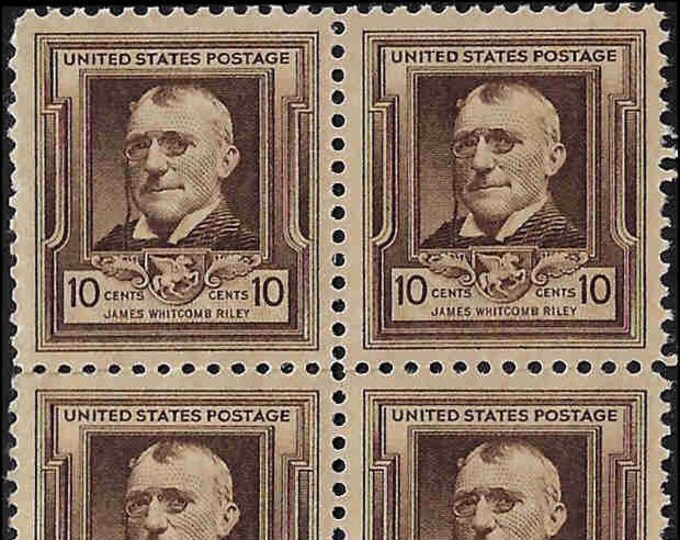 James Whitcomb Riley Block of Four 10-Cent United States Postage Stamps Issued 1940