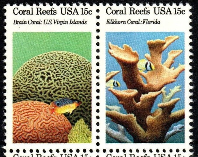 1980 Coral Reefs Block of Four 15-Cent United States Postage Stamps