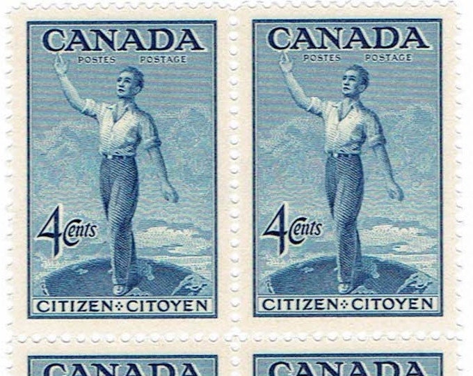1947 Citizen of Canada Block of Four Postage Stamps Mint Never Hinged