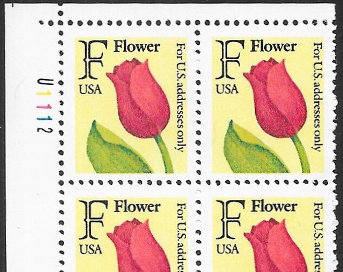 1991 F-rate Flower Plate Block of Four 29-Cent United States Postage Stamps