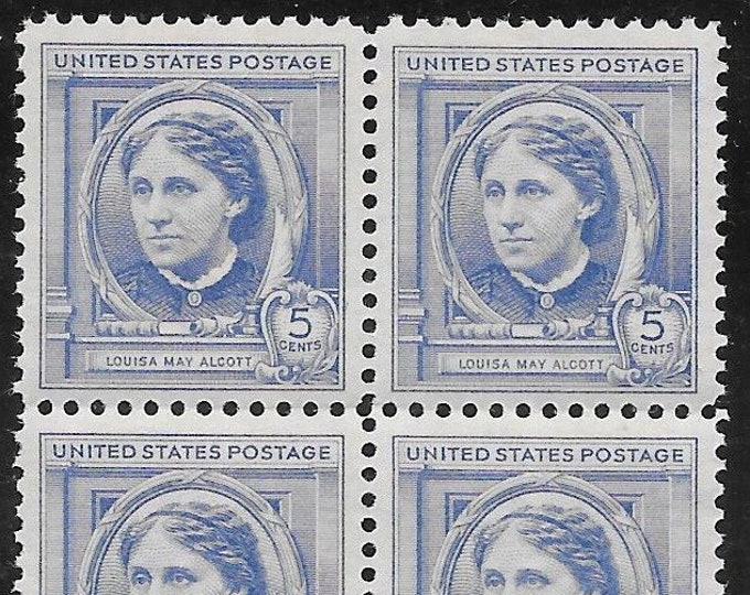 Louisa May Alcott Block of Four 5-Cent United States Postage Stamps Issued 1940