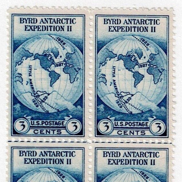 Byrd Antarctic Expedition Block of Four 3-Cent United States Postage Stamps Issued 1935