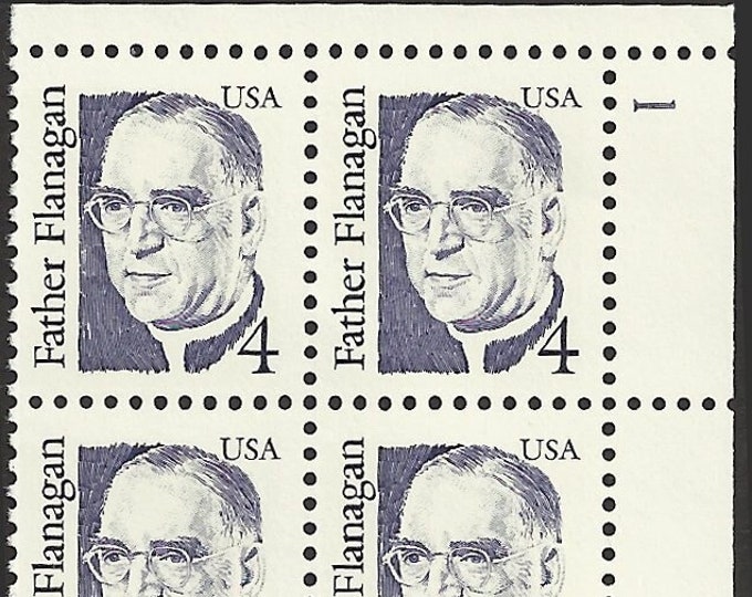 Father Flanagan Plate Block of Four 4-Cent United States Postage Stamps Issued 1986