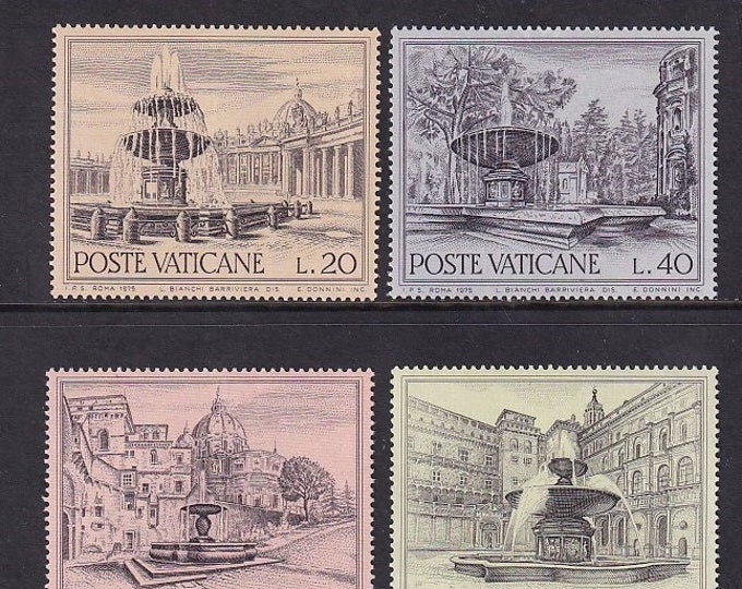 1975 European Architectural Heritage Fountains Set of Six Vatican City Postage Stamps