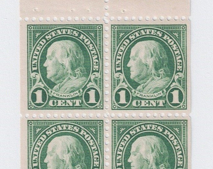 Benjamin Franklin Pane of Six 1-Cent United States Postage Stamps Issued 1923