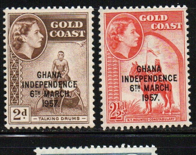 Independence Definitives Set of Three Queen Elizabeth II Ghana Postage Stamps Issued 1958