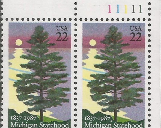 1987 Michigan Statehood Plate Block of Four 22-Cent United States Postage Stamps