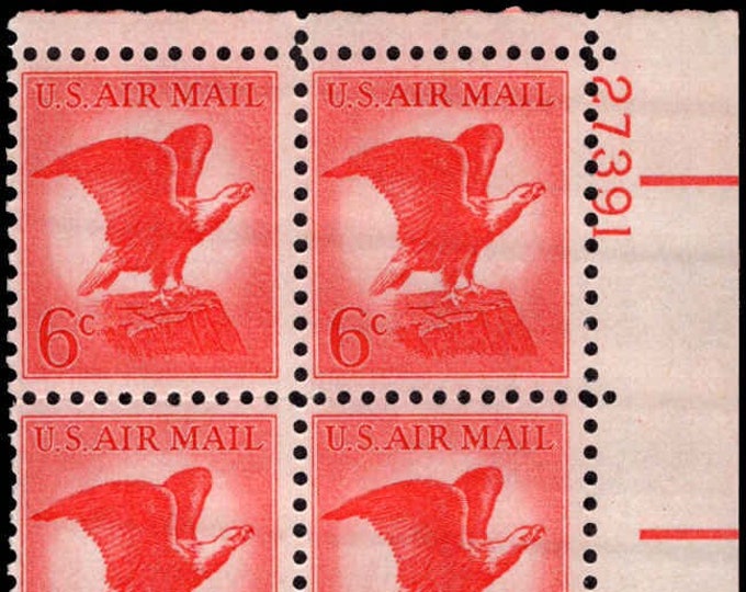 1963 Bald Eagle Plate Block of Four 6-Cent United States Air Mail Postage Stamps