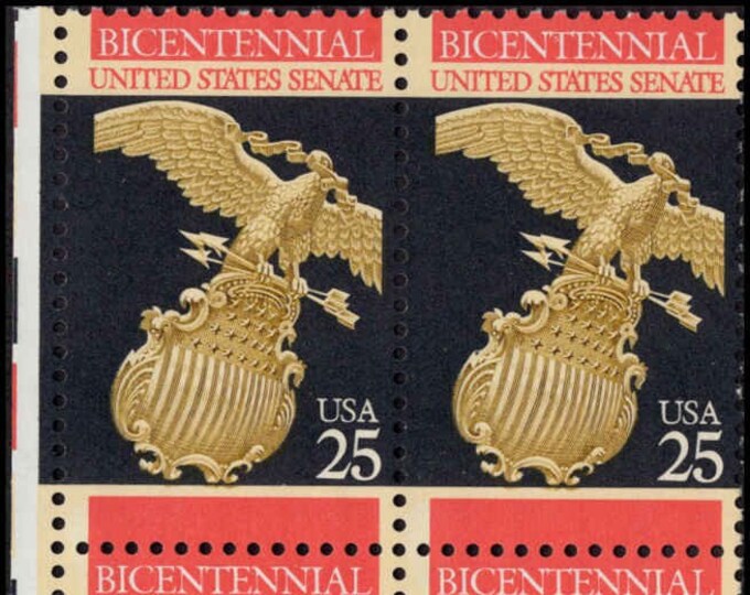 1989 United States Senate Plate Block of Four 25-Cent US Postage Stamps