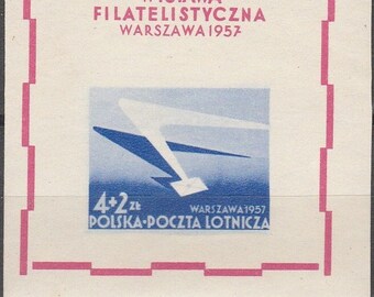 1957 Air Post Poland Airmail Postage Stamp Souvenir Sheet Mint Never Hinged