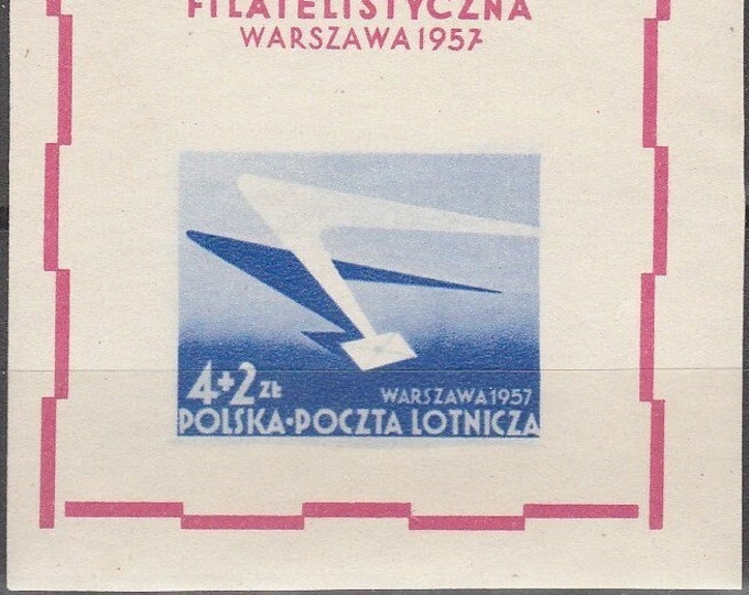 Poland Air Mail Postage Stamp Souvenir Sheet Issued 1957