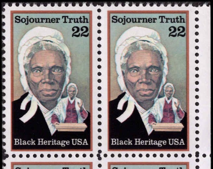 Sojourner Truth Plate Block of Four 22-Cent United States Postage Stamps Issued 1986