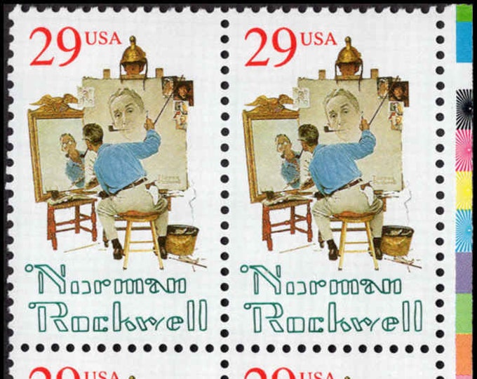 Norman Rockwell Plate Block of Four 29-Cent United States Postage Stamps Issued 1994